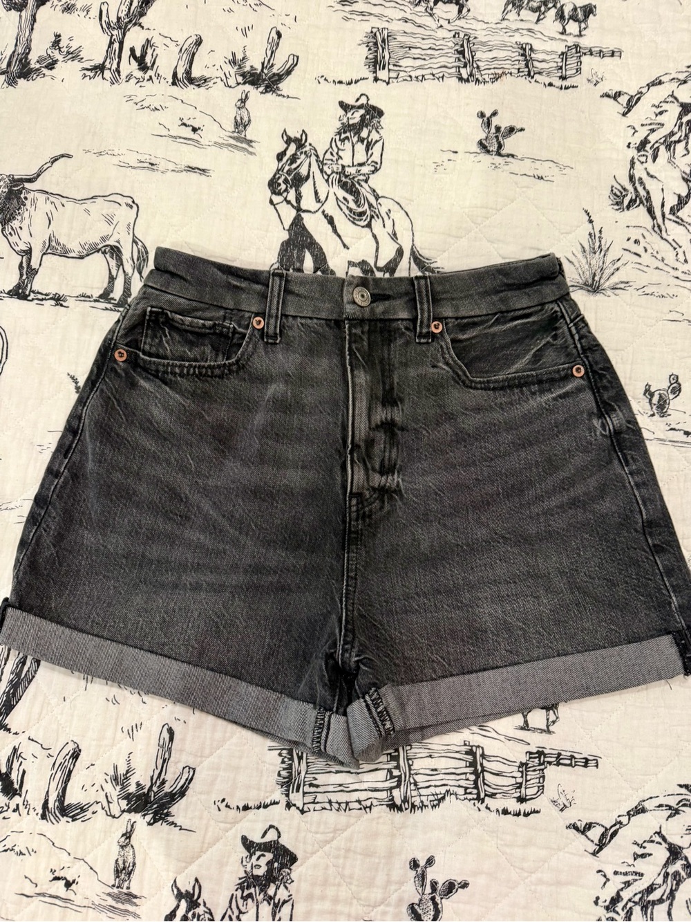American Eagle Outfitters Black Rolled Hem Jean Shorts